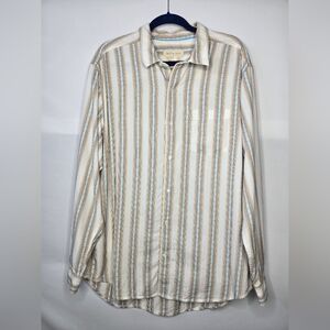 Territory Ahead Long-Sleeve Shirt White w/ Vertical Stripes Large Southwestern